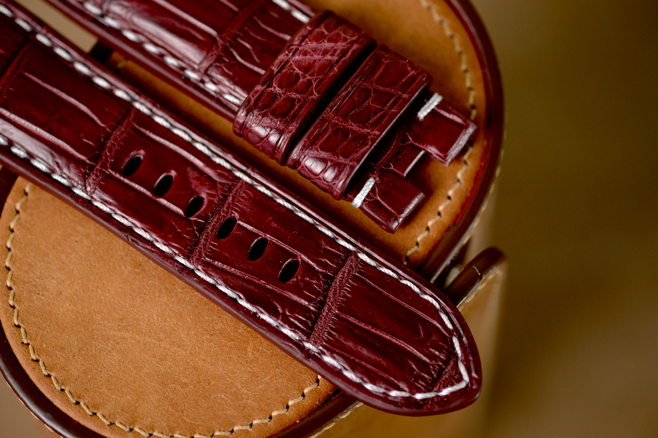 Handmade Red Bordeaux Crocodiles strap for Panerai - Image 2