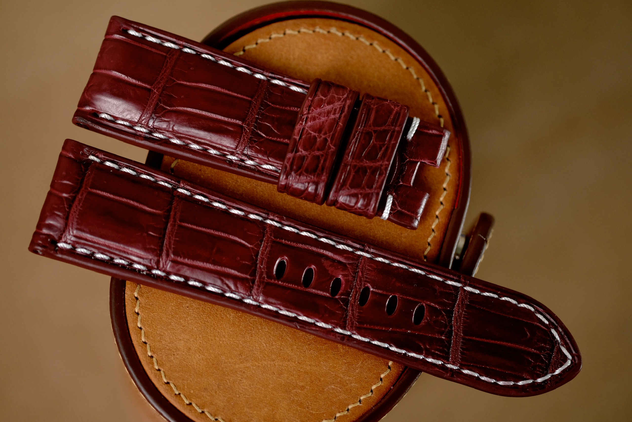 Handmade Red Bordeaux Crocodiles strap for Panerai