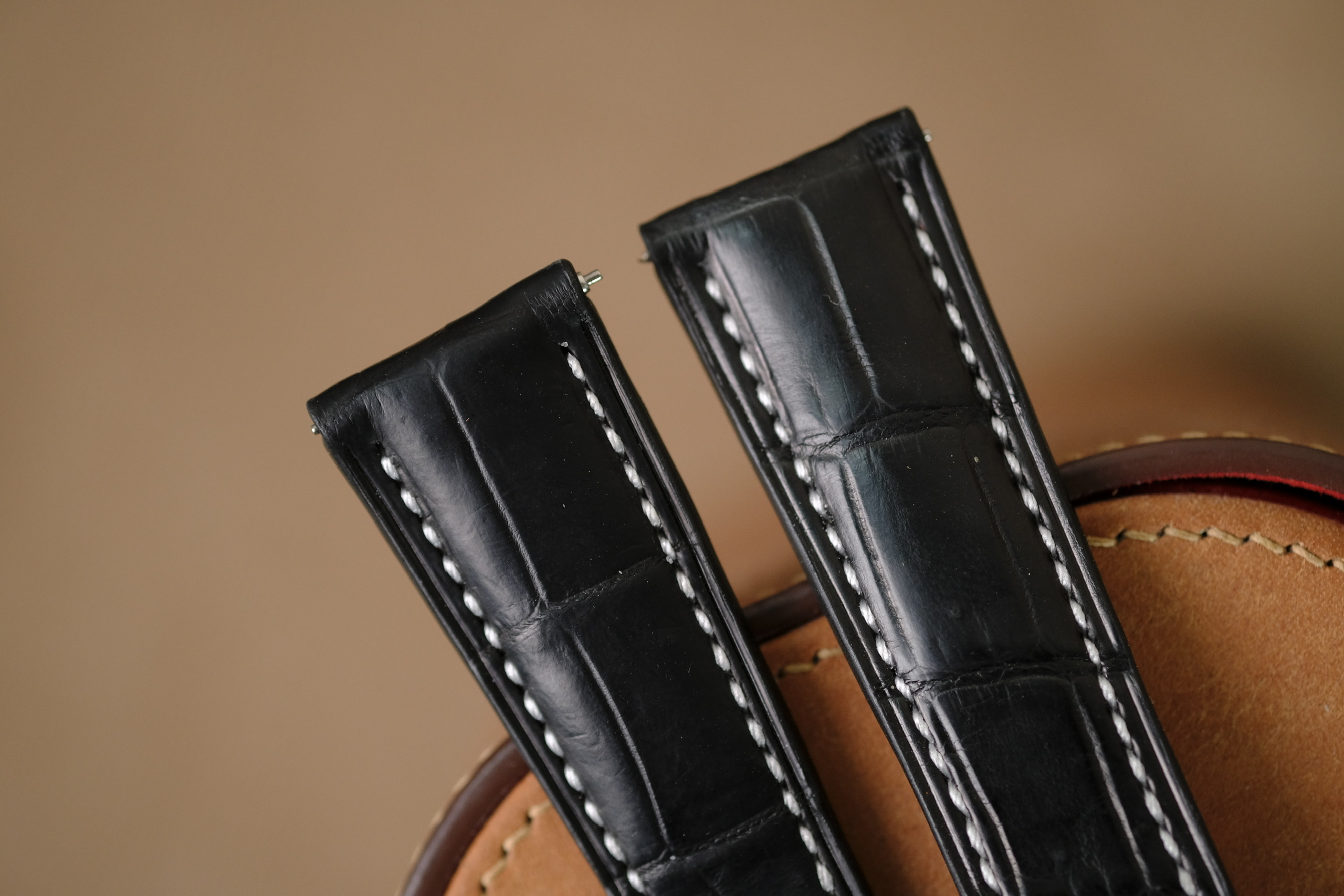 Handmade black strap for Omega with white stitching - Image 3