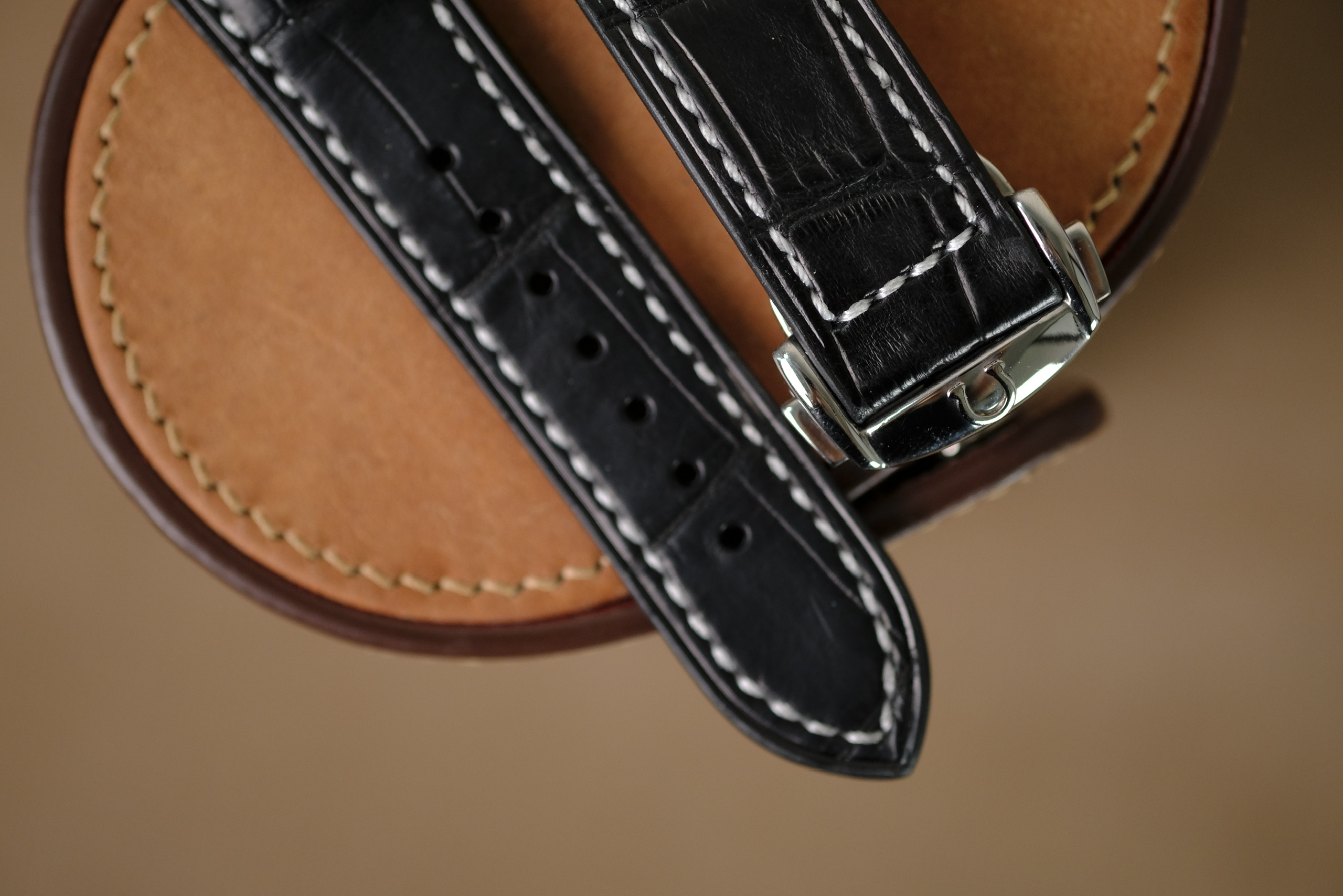 Handmade black strap for Omega with white stitching - Image 4