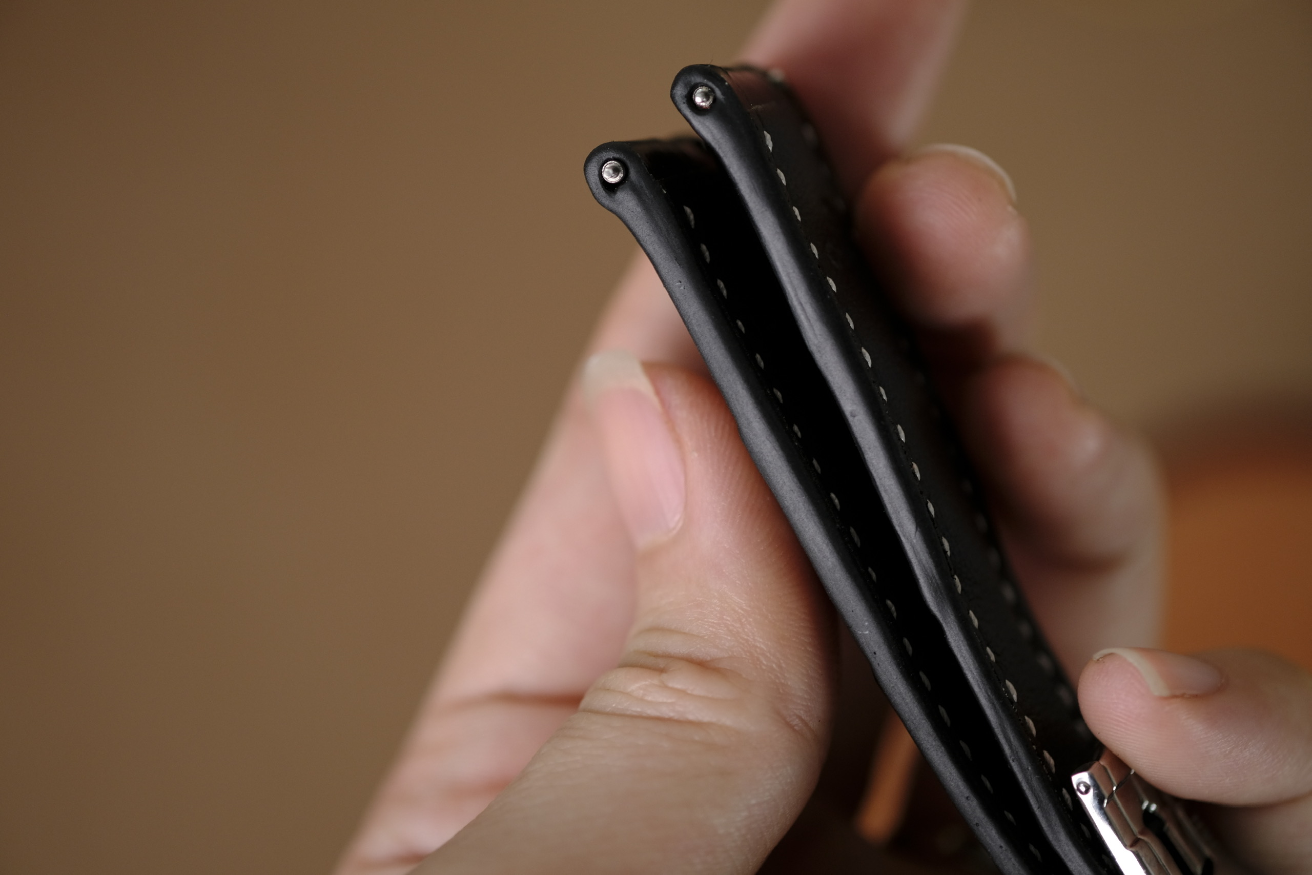 Handmade black strap for Omega with white stitching - Image 5