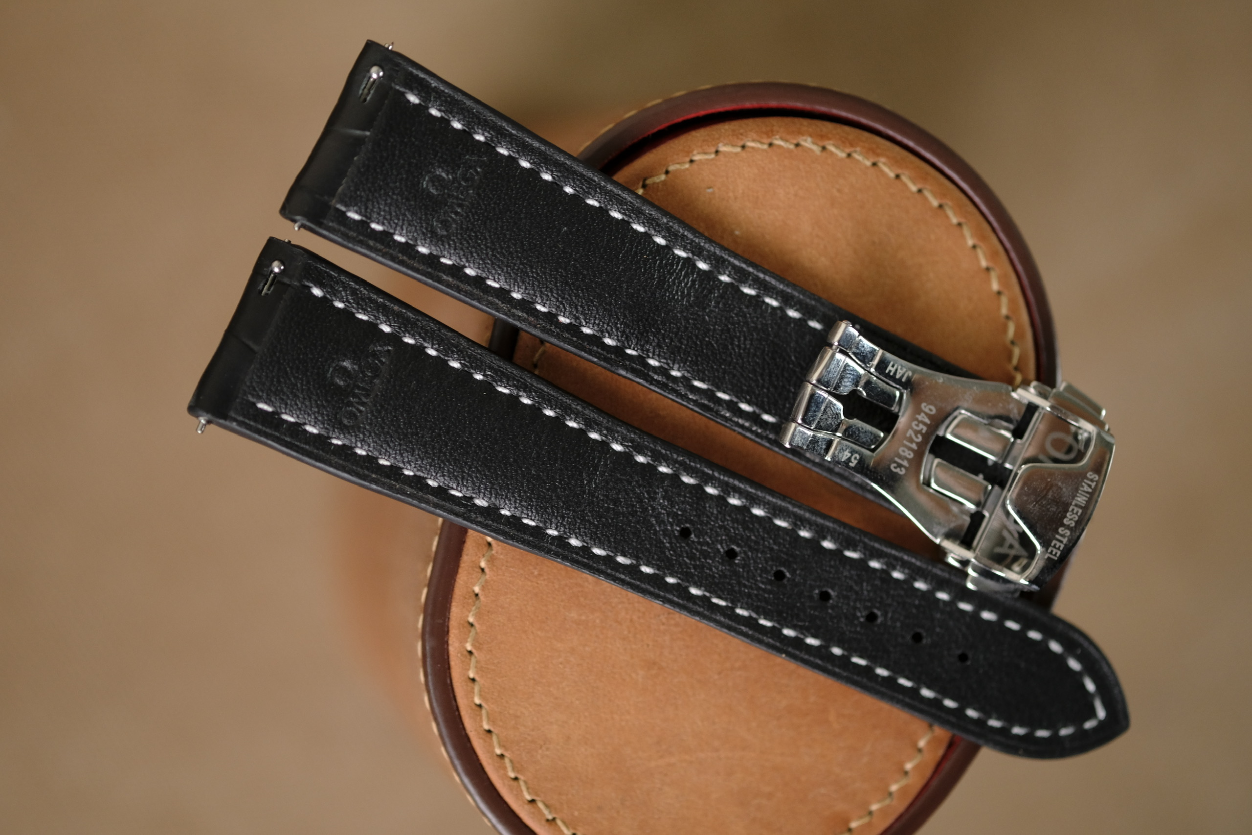 Handmade black strap for Omega with white stitching - Image 6
