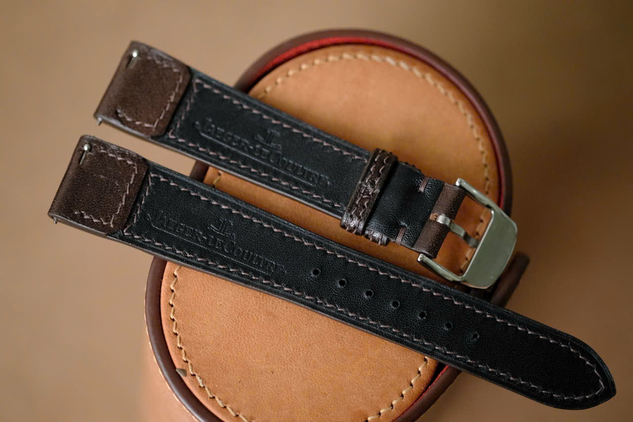 Handmade dark brown Leather Strap with Matching Gray Stitching – Custom Sizes for Jaeger-LeCoultre Reverso (JLC) - Image 3