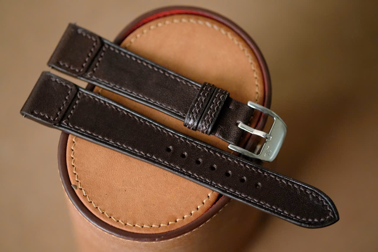 Handmade dark brown Leather Strap with Matching Gray Stitching – Custom Sizes for Jaeger-LeCoultre Reverso (JLC)